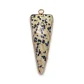 Macro detail of triangle marble stone pendant with gold edge for DIY jewelry making - Dalmatian Jasper