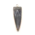 Faceted dark grey natural stone triangle pendant with rose gold plated textured edge - Flash Stone (Labradorite)