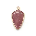 Pink natural stone shield pendant with a gold-plated rim for DIY jewelry making - Strawberry Quartz