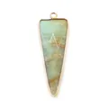 Triangle turquoise stone pendant with gold plating and white geometric line patterns - Amazonite
