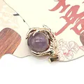 Golden dragon claw pendant featuring a round purple amethyst bead for DIY jewelry making - Strawberry Quartz