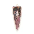 Natural pink rhodonite triangle stone pendant with rose gold plated edges and clasp - Rhodonite with Black Lines