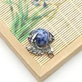 Ciondolo artiglio di drago argento con perla in pietra marmorizzata blu su bambù - Sodalite
