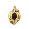 Macro detail of gold oval pendant with black gemstone and vintage twisted texture - 15x23mm (ai-1 Piece/Pack) / Black Agate