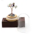 Detail of colorful crystal money tree with copper wire trunk in glass dome and wooden base - Fluorite