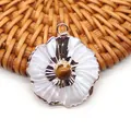 Tiger eye stone floral pendant with white shell petals and gold plating for jewelry - Tiger's Eye