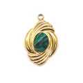 Macro shot of gold geometric pendant with spiral texture and oval green malachite stone - 15x23mm (ai-1 Piece/Pack) / Malachite