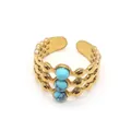 Macro detail of Egyptian style gold ring with three turquoise stones and mesh texture - One Size / Blue Turquoise