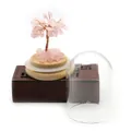 Pink crystal fortune tree with copper wire and wooden base inside a glass cloche - Rose Quartz