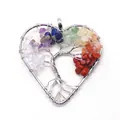 Detailed view of handmade heart-shaped Tree of Life pendant with colorful chakra stones - Green Style (No. 4)