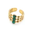 Gold plated open ring with multi-layer dot pattern and three green malachite stones - One Size / Malachite