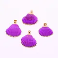 Set of four purple scallop shell charms with electroplated gold edges for DIY jewelry making - Purple