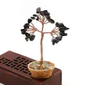 Árbol de la vida de cristal hecho a mano con obsidiana negra y base de cesta tejida - Ágata negra