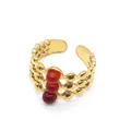 Adjustable 18K gold multilayer open ring with three vertical red carnelian beads - One Size / Red Agate