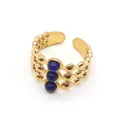 Adjustable 18K gold-plated ring with three vertical blue lapis lazuli stones - One Size / Lapis Lazuli