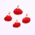 Set of four red enamel scallop shell pendants with gold plated edges for DIY jewelry - Red