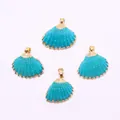 Natural scallop shell pendants with gold plated edges and turquoise blue enamel finish - Lake Blue