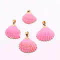 Pink natural shell scallop pendants with gold plated edges for DIY jewelry making - Hot Pink