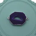 Connettore in agata naturale viola con bordo placcato argento e doppi anelli di aggancio - Viola (N. 6)