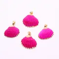 Set of four rose red natural scallop shell pendants with elegant gold plated edges - Rose Red