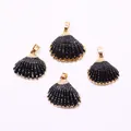 Natural black scallop shell pendants with gold plated edges for DIY jewelry making - Black
