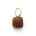Close-up of square tiger eye stone pendant with rose gold beaded oval metal ring loop - Tiger's Eye