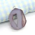 Irregular purple natural agate slice pendant with silver-plated metal edge for DIY jewelry - Purple