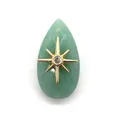 Water-drop shaped green aventurine pendant with golden star and sparkling crystal - Green Aventurine Teardrop Pendant (1003-T250705008) / Green Aventurine