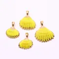 Three yellow scallop shell pendants with gold plated edges and bail for jewelry DIY - Yellow