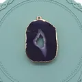 Pendentif tranche de géode agate violette avec bordure dorée pour bijoux DIY - Violet Foncé (No.4)