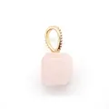 Pink rose quartz rectangular pendant with a beaded gold finish clasp on white background - Rose Quartz