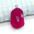 Fuchsia agate geode pendant with silver-plated edge and hanging loop for jewelry - Rose Red