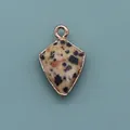 Dalmatian jasper shield pendant with gold plated frame for DIY jewelry making - Shield Shape Pendant (1003-T250705018) / Dalmatian Jasper