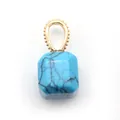 Square natural stone turquoise pendant with gold beaded bail for DIY jewelry making - Blue Turquoise