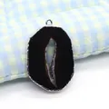 Irregular natural black agate geode pendant with silver plated metal edging detail - Black