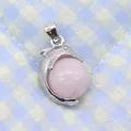 Silver dolphin pendant with pink natural stone bead inlay for DIY jewelry design - 14x23mm / Rose Quartz