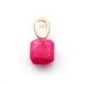 Pink stone square pendant with gold plated bail and decorative beaded edge - Rose Red Chalcedony