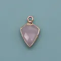Shield shaped pink crystal pendant with gold electroplated edge for DIY jewelry - Shield Shape Pendant (1003-T250705018) / Rose Quartz
