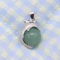 Silver dolphin pendant with a polished green natural stone bead for DIY jewelry - 14x23mm / Green Aventurine