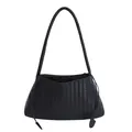 Borsa sottobraccio in pelle intrecciata nera con fodera a coulisse e manico singolo - Nero