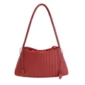 Borsa hobo vintage rosso scuro in pelle intrecciata a mano con coulisse - Rosso