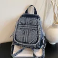 Vintage blauer gewaschener Denim Rucksack mit Industrienähten und Frontreißverschluss - Blau