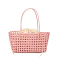 Sac panier tressé rose avec doublure en toile ivoire à cordon pour femmes - Rose Clair