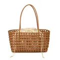 Sac panier marron tissé à la main avec doublure à cordon crème et doubles poignées - Kaki