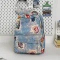 Mini light blue backpack with gradient tassels and vibrant floral butterfly embroidery - No Pendant / Light Blue