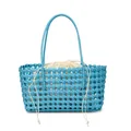 Sac panier tissé à la main bleu ciel avec doublure à cordon crème et doubles anses - Bleu