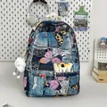 Mini backpack in blue denim patchwork print with butterfly details and cloud charm - With Cloud Pendant / Dark Blue