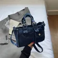 Vintage dark blue denim crossbody bag with contrast stitching and silver hardware - Dark Blue