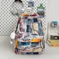 Mini patchwork denim backpack in gradient shades with tassel and cloud plush charm - With Cloud Pendant / Yellow and Red