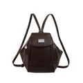 Versatile dark brown leather backpack with stylish multi-pocket and metal accents - Brown